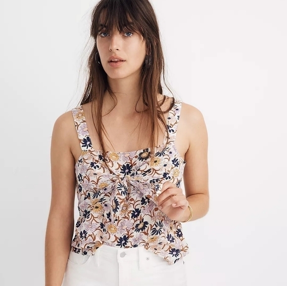 Madewell Silk Tie-Front Cami Top in Wildflower Garden - Picture 2 of 6